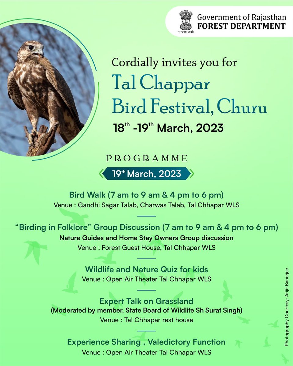 ForestRajasthan's tweet photo. Tal Chappar Bird Festival, Churu
#Birdfestival #talchappar #churu #wildlifephotography #birdphotography #wildlife #birdsofindia #birdsofindiansubcontinent #conservation #wildanimals
@incredibleindia @WCSIndia @TheWCS @WCCBHQ @Team_eBird @Savi_IFS https://t.co/zCoPk5GcQh