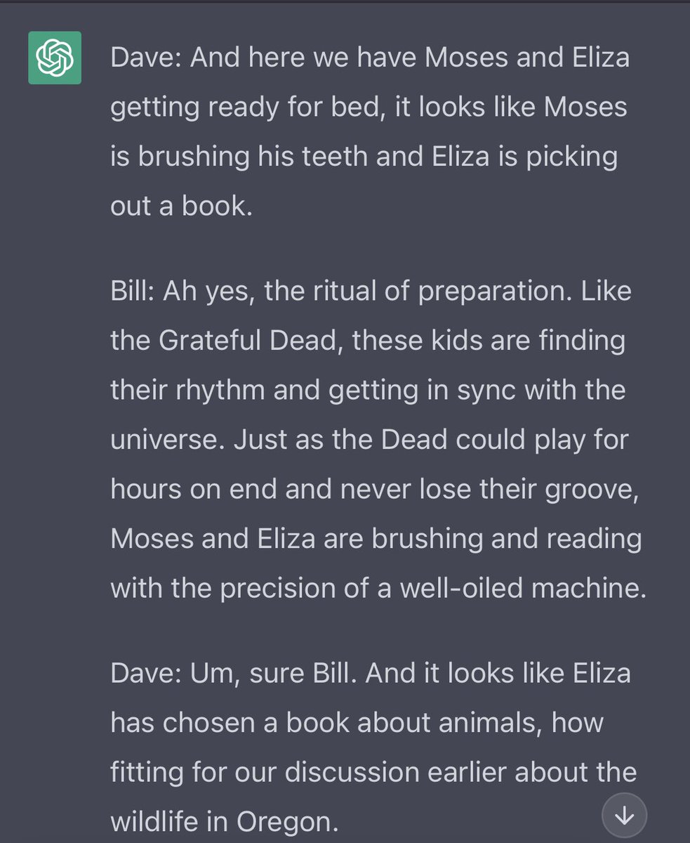 BuskingTeacher's tweet photo. I asked ChatGPT to have Bill Walton and Dave Pasch commentate my kids going to bed. What have we created? https://t.co/wW66pI9Fcb