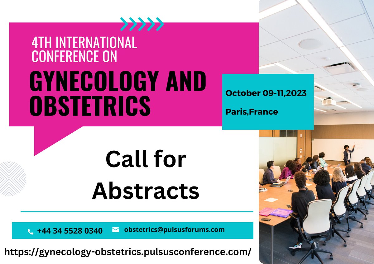 Don’t miss the opportunity to be an honorable #speaker at #Gynecology2023. 

Drop your abstracts and share your  research ideas at the #Gynecology2023 conference

For abstract submission, visit:…ology-obstetrics.pulsusconference.com/abstract-submi…

#Gynecology2023 
#obstetrics 
#GynecologicOncology
#Midwifery