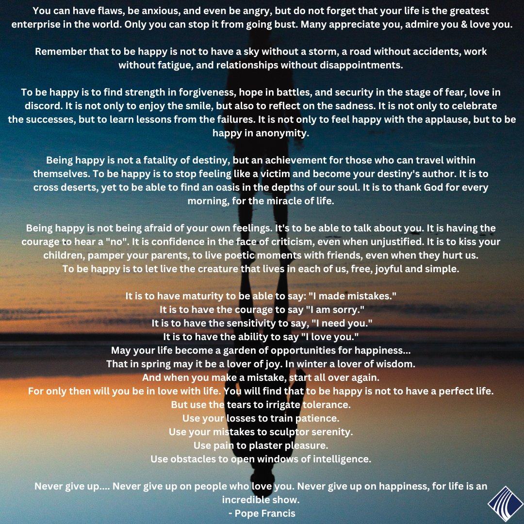 As you read the reflection from Pope Francis, we encourage you to ask yourself:

"Where do I include happiness in my life?"

Thank you Pope Francis for the beautiful reflection of what it truly means to be happy.

#stpatricksday #stpaddysday #popefrancis #happiness