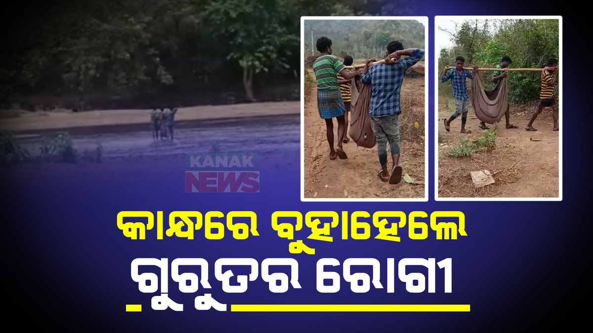 kanak_news's tweet photo. ଗାଁକୁ ରାସ୍ତା ନଥିବାରୁ ଯାଇପାରିଲାନି ଆମ୍ବୁଲାନ୍ସ । ୮ କିଲୋମିଟର କାନ୍ଧରେ ବୁହା ହୋଇ ହସ୍ପିଟାଲ ଗଲେ ଗୁରୁତର ରୋଗୀ
#RoadProblem #CriticalPatient @HFWOdisha #Koraput #KanakNews https://t.co/aZqHrykkYF