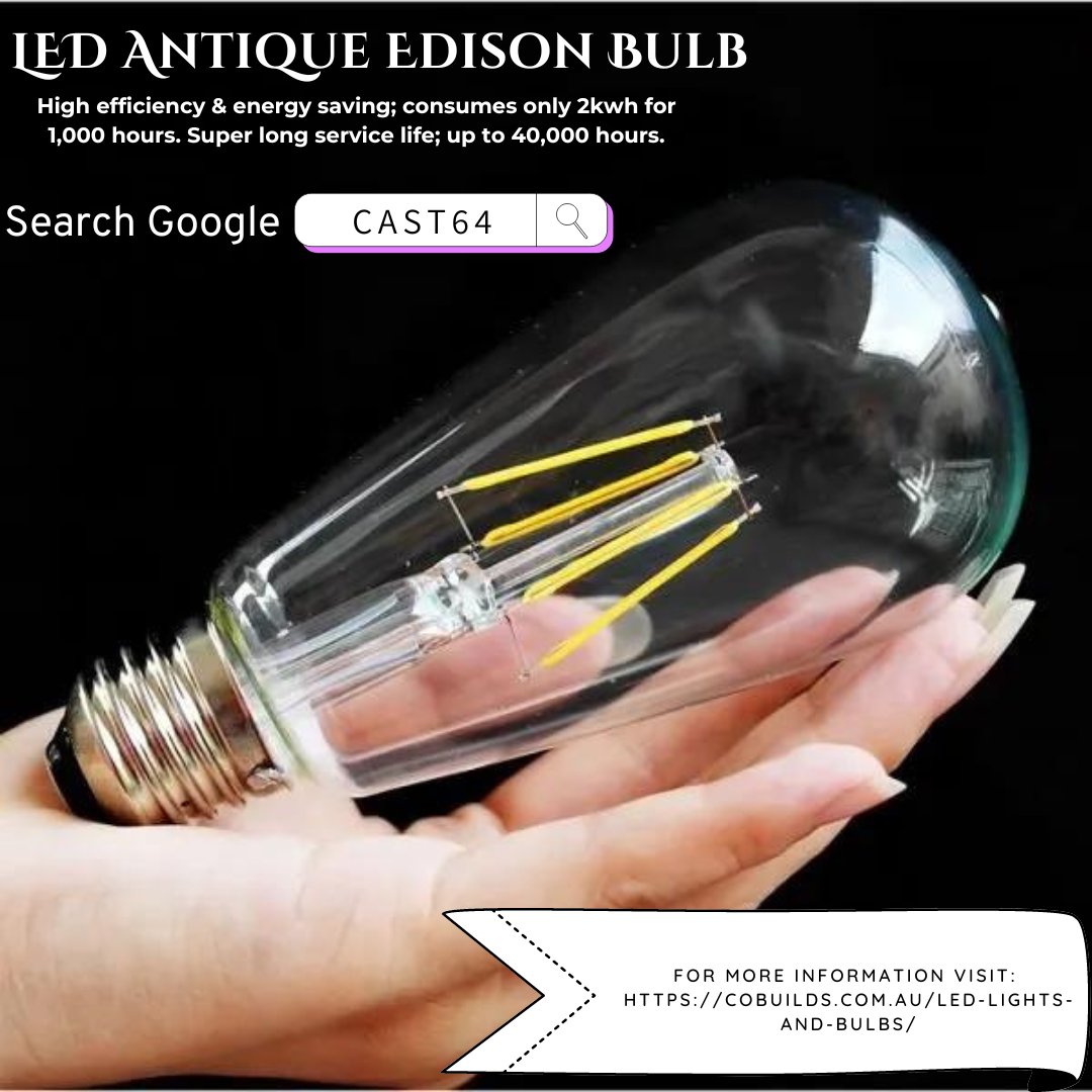 SojibSeoexpert's tweet image. Search Google: CAST64
LED Antique Edison Bulb
visit for more information: cobuilds.com.au/led-lights-and…
#LEDlights #LEDLightsAustralia #LEDwalllights #EcoFriendlyLighting  #EnergyEfficient #LEDLights #OutdoorLighting