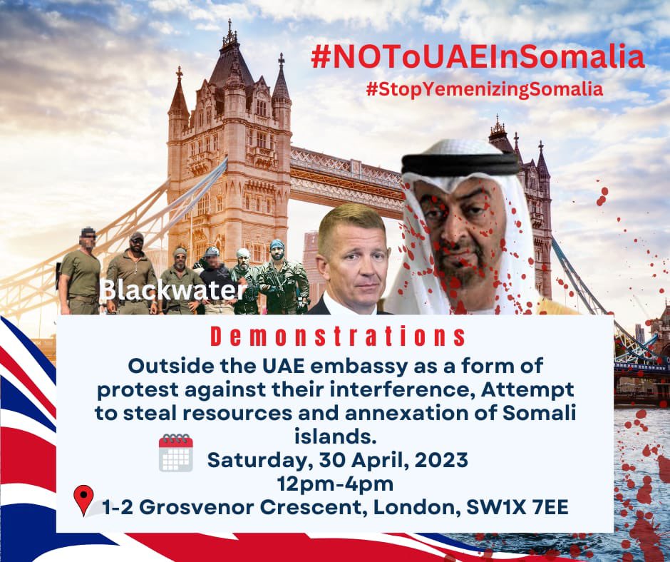 ShAbdiHersy's tweet photo. The 30th of April, fellow Somalis in Washington, Ottawa, London &amp; Paris are preparing to protest against the illegal interference of UAE in Somalia. @MohamedBinZayed is trying to Yemenize Somalia through bribery! #StopYemenizingSomalia #NoToUAEInSomalia. Defend your country 🇸🇴! https://t.co/JWwtTHbPQI