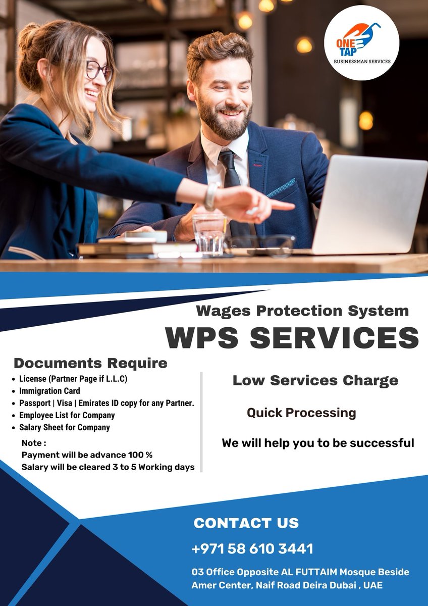 TapTourism's tweet photo. Wages Protection System (WPS) Services 
 Low Services Charge
Quick Processing
We will help you to be successful
Contact Us 
WhatsApp: +971 58 6103441
:
:
#dubai #uae #wps #foryou #WPS #wagesprotectionysystem #businessmanservices #BusinessMan https://t.co/FKe3KcCFVT