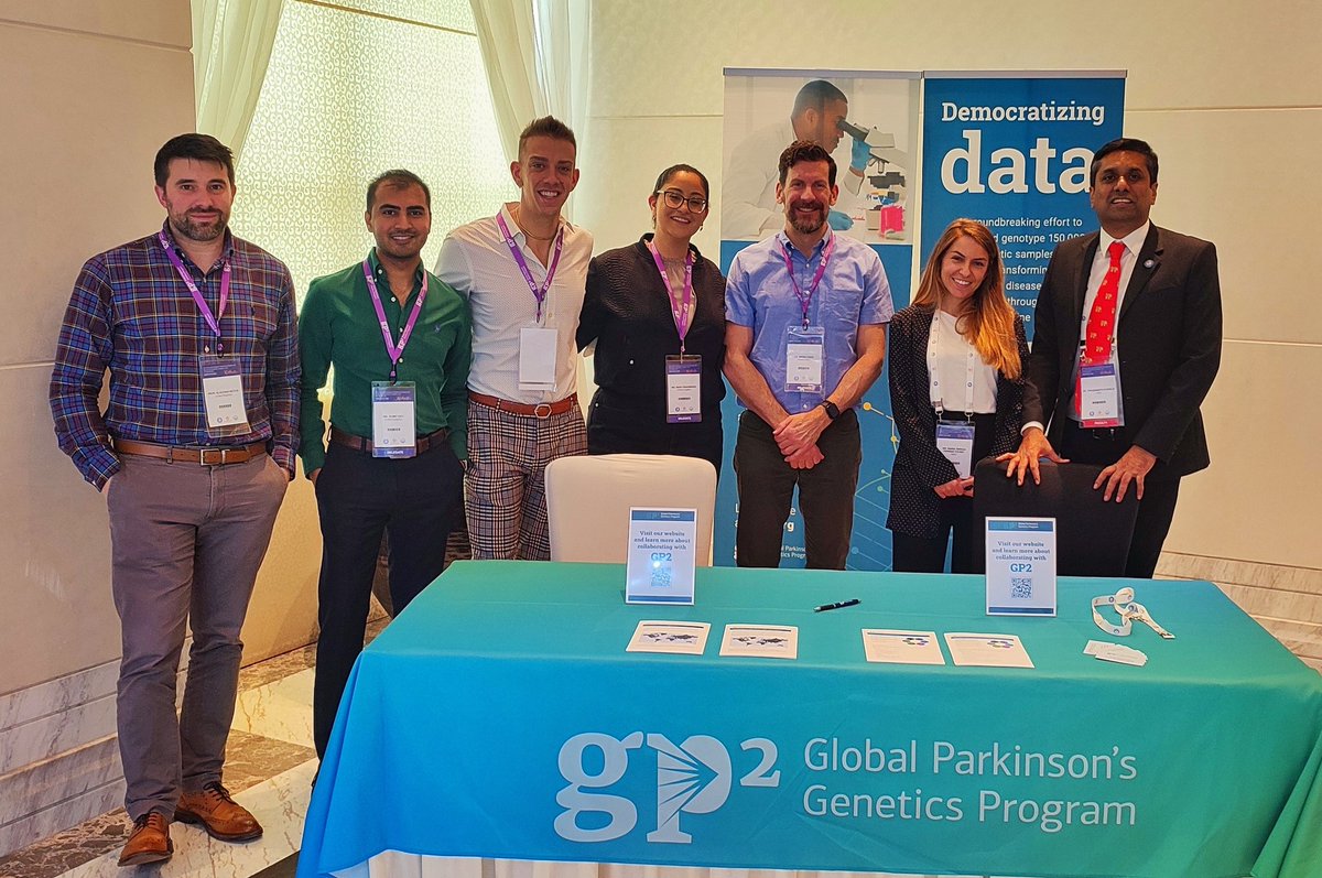 With the GP2 team at #AOPMC
@bkfiske 
<a href="/ASAP_Research/">Aligning Science Across Parkinson’s</a> 
<a href="/MichaelJFoxOrg/">michaeljfox.org</a> 
<a href="/CurePSP/">CurePSP</a> 
<a href="/cornelisblauw/">Cornelis Blauwendraat</a> 
<a href="/SingletonNeuro/">Andrew</a> 
<a href="/nachogenePD/">Nacho Mata</a> 
<a href="/huwmorris/">Huw Morris</a>