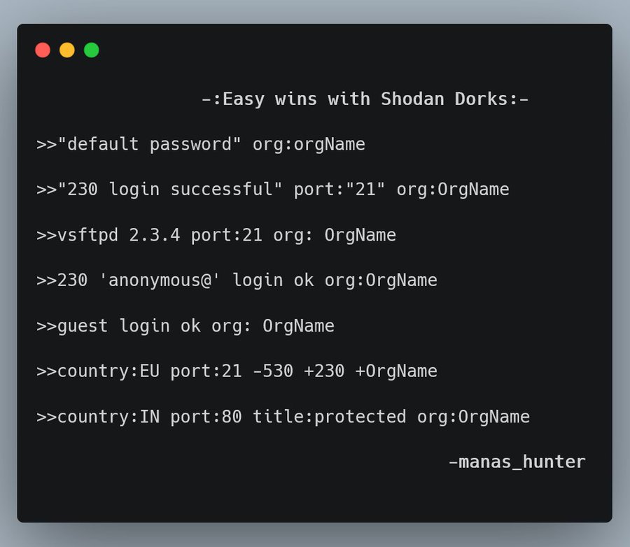 NinadMishra5's tweet photo. Here is a list of some awesome SHODAN dorks for easy wins:)

Happy hunting!!

credit:@ManasH4rsh

#bugbountytips #infosec #hacking https://t.co/YugUArW6KT