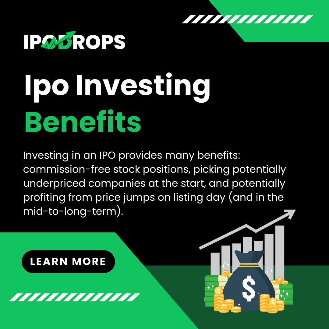 ipodrops's tweet photo. Ready to invest in the next big thing? 

IPOs offer commission-free positions, potential for underpriced companies, and early access to profit from listing day price jumps. 

Don't miss out! 

#IPOinvesting #commissionfree #groundfloor https://t.co/EsUEQvPPLU