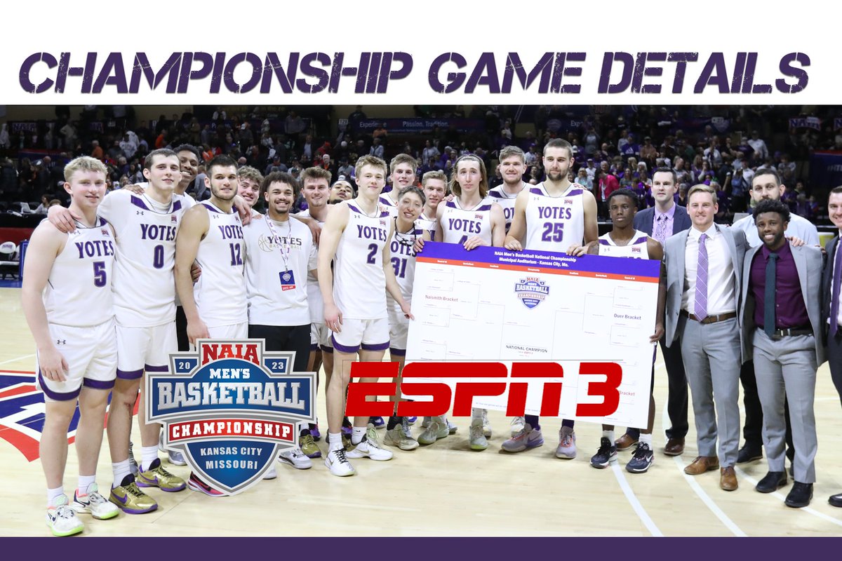 YoteAthletics's tweet photo. CHAMPIONSHIP GAME DETAILS for @YotesHoops

VIDEO / TV (ESPN 3):  https://t.co/h5DG5hXgK0

WATCH PARTY in Caldwell:
Langroise Center on the campus of The College of Idaho - doors open at 5 p.m.

TIP OFF at 6 p.m. (MT)/7 p.m. (CST)

#ComeWinWithUs
#BattlefortheRedBanner https://t.co/ucXXQyK0Li