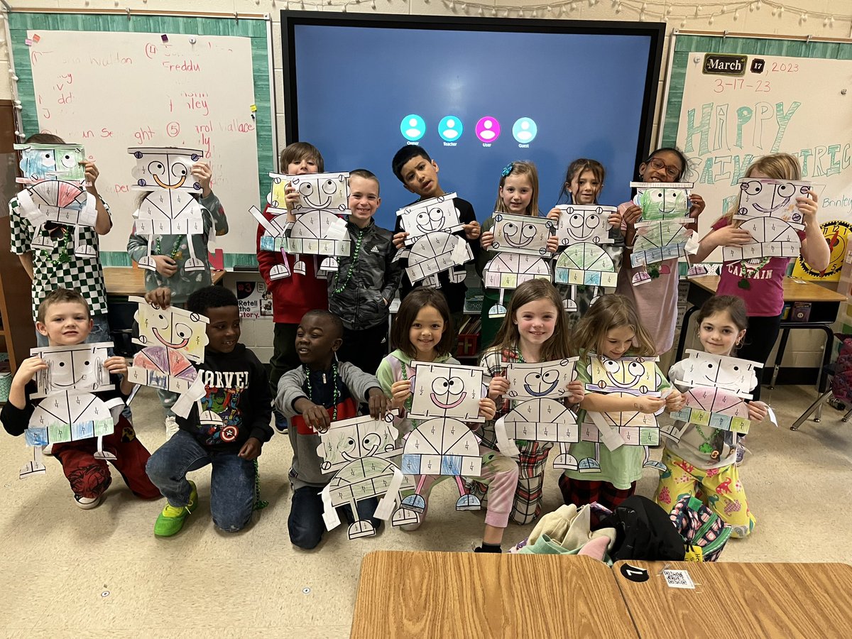 The_Katy_Croft's tweet photo. We have learned ALOT about fractions this week (1/2 and 1/4). We had so much fun making Fraction Robots today! 🤖 @CherokeeSchools @IndianKnollES #fractions https://t.co/bKhfVnqCU5