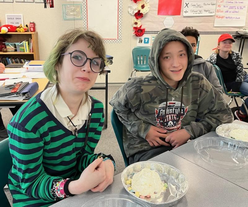 Ridgeline_MS's tweet image. On Pi Day this week (3/14), students with no missing assignments got an opportunity to participate in a pie eating contest with Pi related prizes in Ms. McCarty's classes. #LearningFun #STORMFamily