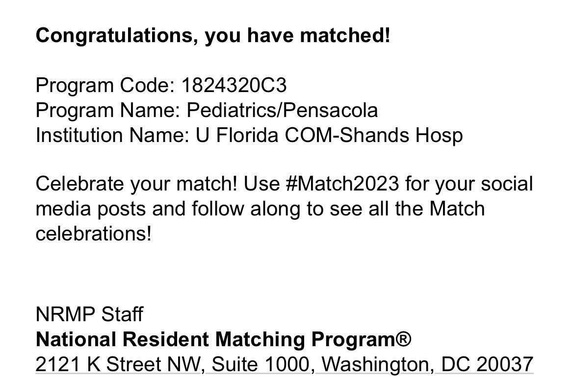 FNSelek_MD's tweet photo. Time to celebrate!๐ฅณ Iโll be joining the University of Florida - Pensacola Family! So excited to start my journey as a pediatrician!๐คฉ@FuturePedsRes #pedsmatch2023 #Match2023 #FutureFAAP @AmerAcadPeds #IPickedPeds @StoriesImg @TheNRMP https://t.co/Vmvk1Gi2Df