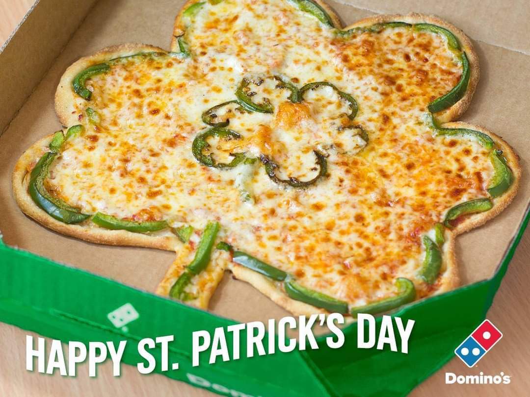 JmuDominos's tweet photo. When you’ve had enough corned beef &amp; cabbage, may we suggest a pizza with your favorite green topping.🍀🍕🌈 https://t.co/s4pr5etZdz