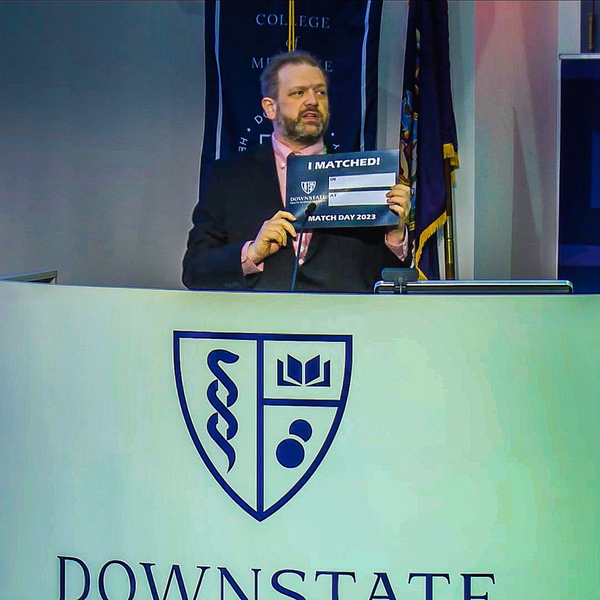 DrJeffreyP's tweet photo. It’s always a humbling honor to serve as the facilitator for our annual #DownstateMatch ceremony! CONGRATS to the @SUNYDownstate Class of 2023! You are #DownstateMade, #DownstateSTRONG, & we will always be your Downstate Family. We’re so proud of all of you! 💙 #Match2023 @SUNY https://t.co/xSjQN01mHS