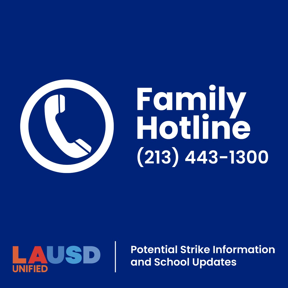 For information on preparing student learning at home and school updates, please contact the <a href="/LASchools/">Los Angeles Unified</a> Family Hotline at (213) 443-1300 from 6:00 a.m. to 6:00 p.m. Monday through Friday.
