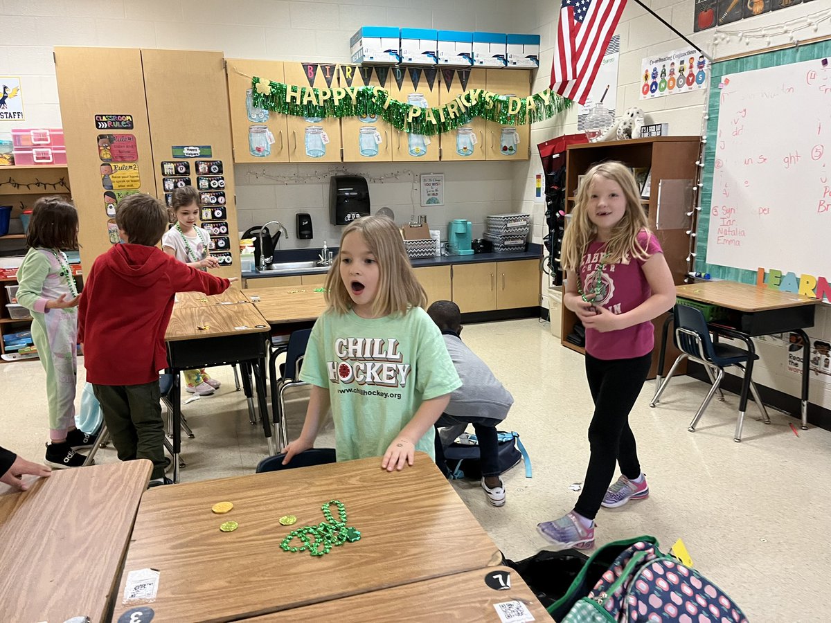 The_Katy_Croft's tweet photo. We learned how to draw a Leprechaun and the Leprechaun left us some goodies. He also made a mess! Happy Saint Patrick’s Day! 🍀🍀🍀🍀 @CherokeeSchools @IndianKnollES https://t.co/KkvZHYD3Hz