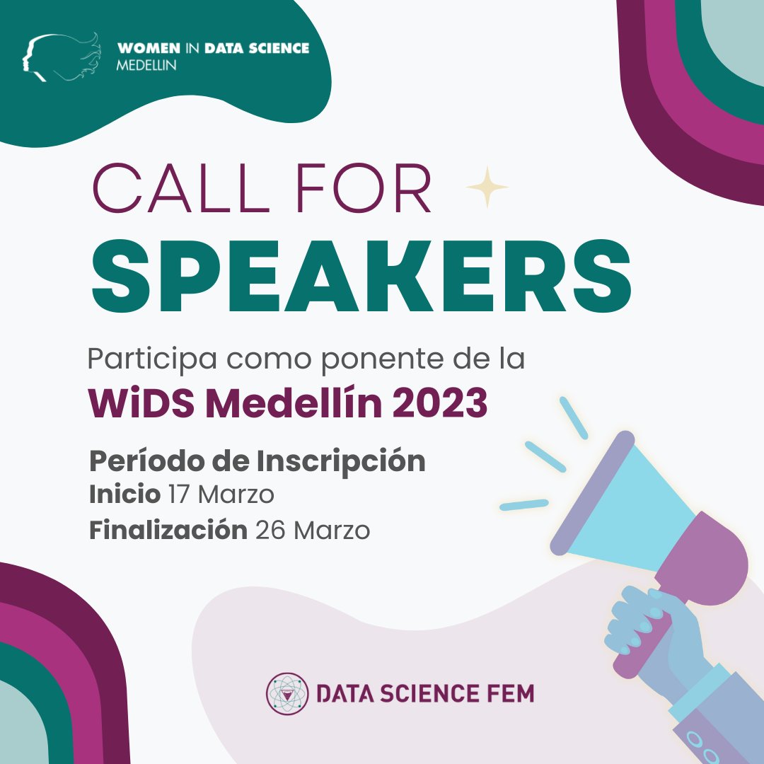 DataScienceFEM's tweet image. 📢Call for Speakers 📢
No dejes pasar esta oportunidad de ser ponente en #WiDSMedellin2023
Comparte tu conocimiento y experiencia con todas las asistentes en nuestro evento cargado de buena vibra y buenas charlas 🙌👏
📌link de registro :
lnkd.in/e8gGTVGp
#WiDS2023