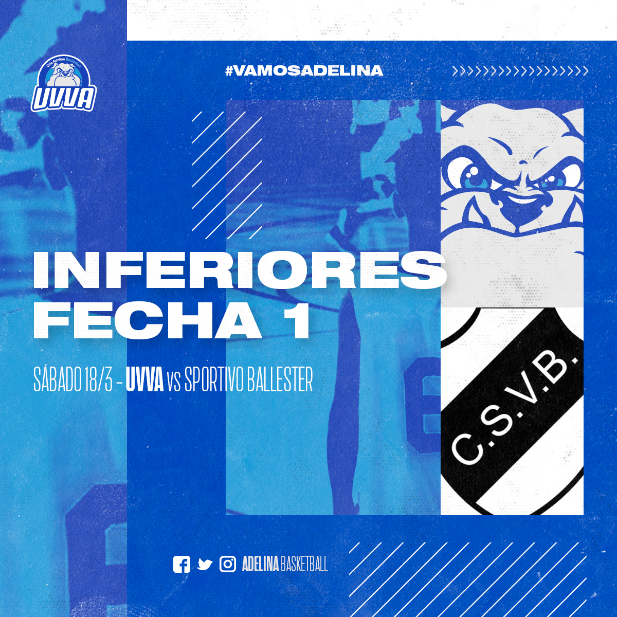 ¡EMPIEZAN LAS FORMATIVAS! 🥳

🔛Este sábado, desde las 9 hs, el UVVA recibe en casa a Sportivo Ballester por la primera fecha de la temporada. ¿Te lo vas a perder? 😉

#VamosAdelina🔵⚪