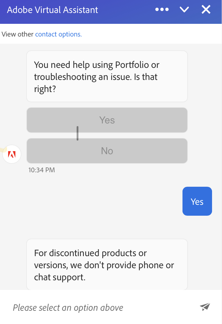 Shawn_Garland's tweet photo. @Adobe I’m confused? Does the virtual system know something I don’t? I didn’t see @AdobePortfolio on your discontinued  list? 🤔🙃 https://t.co/Ez62i9nc1b