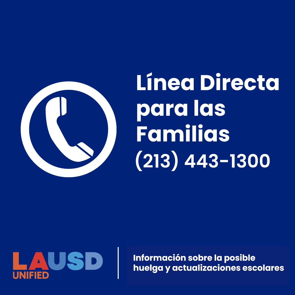 Para obtener información sobre cómo prepararse para el aprendizaje de los estudiantes en el hogar y para actualizaciones de la escuela, comuníquese con la línea Directa para las Familias de <a href="/LASchools/">Los Angeles Unified</a> al (213) 443-1300 de 6:00 a.m. a 6:00 p.m de lunes a viernes.