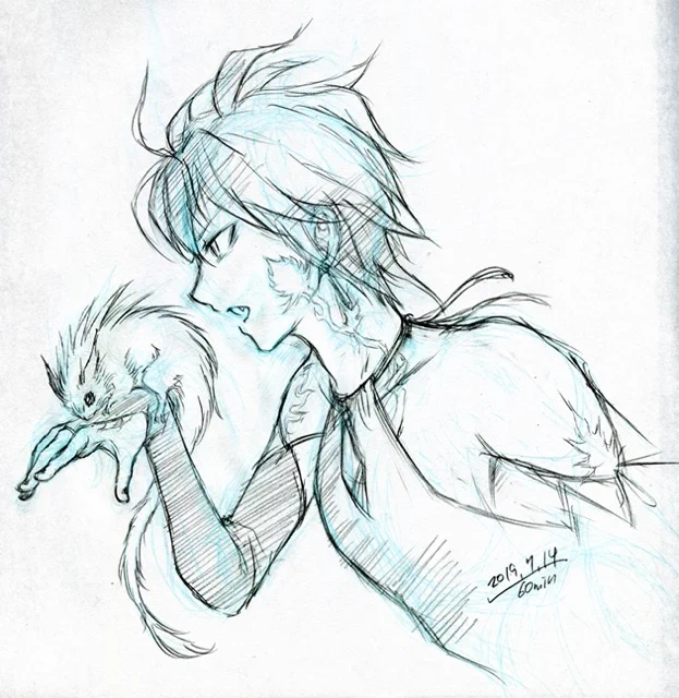 アナログでヘタに綺麗な線をひこうとするよりも前に描いてたこういう細かいガサガサしたタッチとか普通の鉛筆で主線を描いて、色塗りは水彩色鉛筆で馴染ませる…のほうが自分の理想に近くなるのかもまあ焦らずにいろいろやってみよう。 #アザミの森 