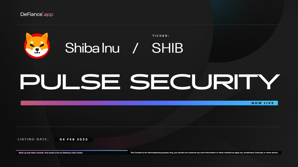 DeFiance_App's tweet photo. .@Shibtoken Pulse Security is now live on https://t.co/XwriJkn2jm.
#Pulse collects carefully analyzed data from protocols, our partners and Divine DeFiants to assess the strengths and weaknesses of a protocol.
Review-to-Earn: https://t.co/Nz03IT0iuC.
$SHIB #SHIB #ShibArmy #DeFianceApp