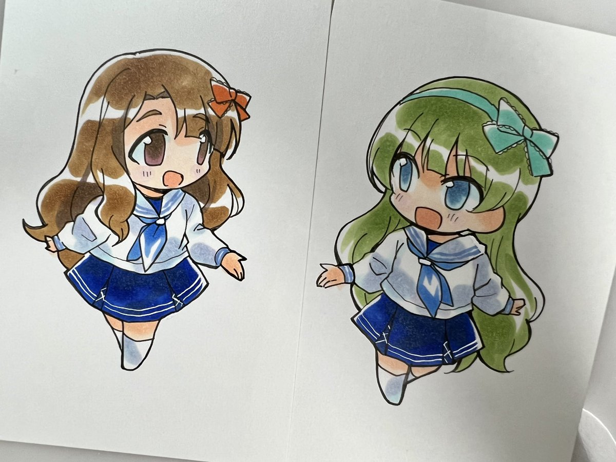 2girls multiple girls school uniform skirt brown hair chibi long hair  illustration images