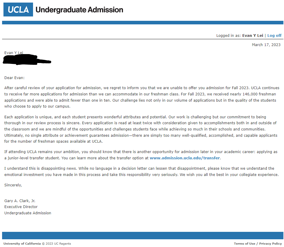 Evan Lei On Twitter All Seven UC And CSU Decision Letters 