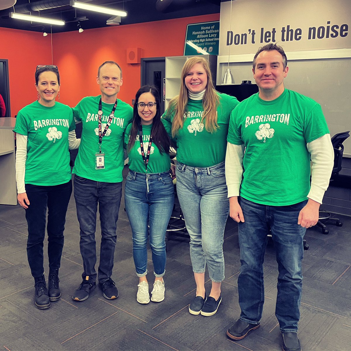 DuffNation_edu's tweet photo. Happy St. Patrick’s Day from some of your favs in @BarringtonHS220 Social Studies Department! ☘️🥰🤣 #bsd220 #lucky #BHSSocialStudies #matching https://t.co/UtDMXK91xI