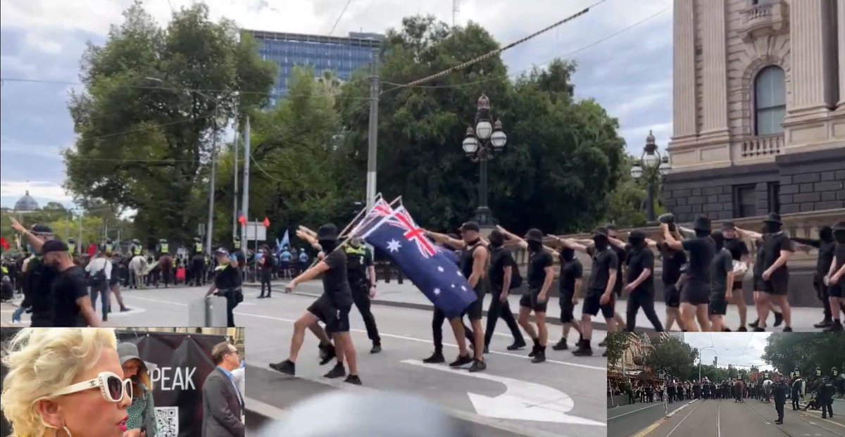 vic_socialists's tweet photo. Neo-Nazis rallying outside Parliament in support of British transphobe Kellie-Jay Keen (aka Posie Parker). Their rally has been facilitated by the police – who, as usual, are focused on holding back anti-fascist protesters who are there to stand up for trans rights https://t.co/D7qZsmhFlb
