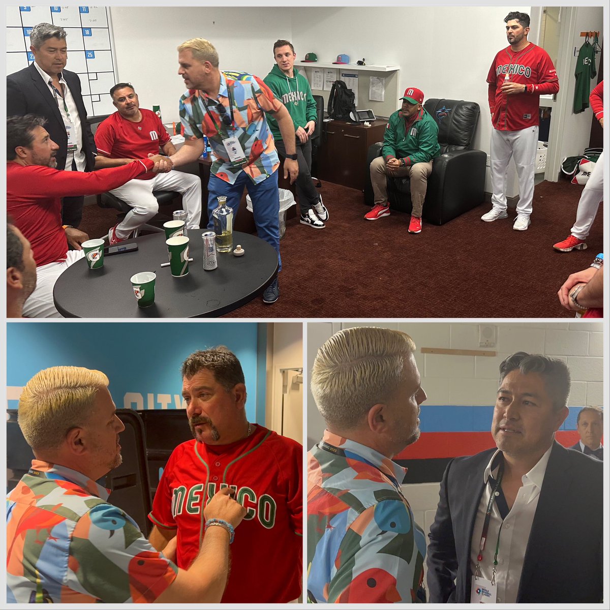 BeisbolPR's tweet photo. ¡Felicidades México! 👏 

Nuestro gerente general Joey Solá llegó hasta el camerino de México para felicitar a su gerente general, dirigente y cuerpo técnico. https://t.co/8hYKmWtwXq
