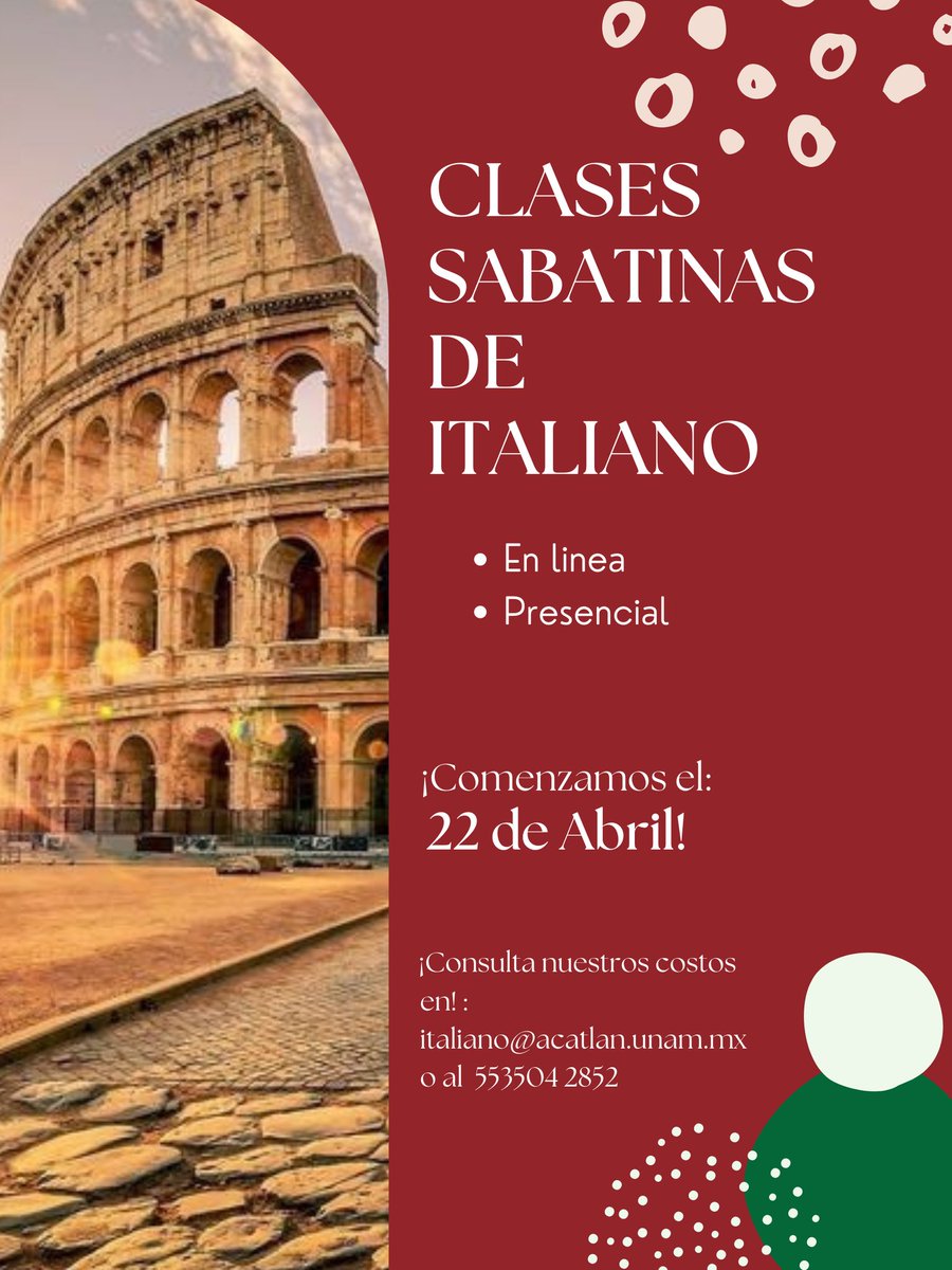 ITALIANO_FESACA's tweet photo. PREPÁRATE LLEGAN NUESTRAS CLASES DE ITALIANO EN SABATINO‼️‼️
¿No tienes tiempo entre semana? ¡Ya no hay más excusas!
Abriremos grupos presidenciales y en linea 🖥️
No pierdas la oportunidad de aprender italiano 🇮🇹

@FES_ACATLAN
@CEI_ACATLAN
#curso #idiomas #italiano #online https://t.co/f5EF43s7fx