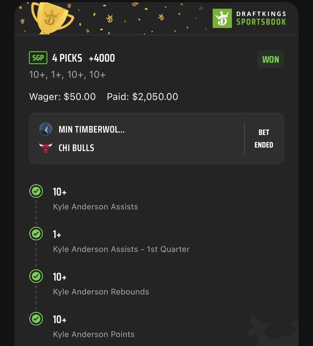 DevinsBookie's tweet photo. Kyle Anderson 💫🪄

10+ Assists +950✅
10+ AST &amp; REB +4000✅

$150 —> $3,100 💰💰💰

Slo Mo is a walking legend🔥
🔗 https://t.co/fIKGkpi7uT 

#GamblingTwitter #PlayerProps https://t.co/eDLUHqfP7O