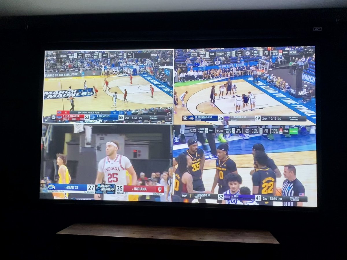 The four-box view of #MarchMadness is pretty sweet on a projector screen