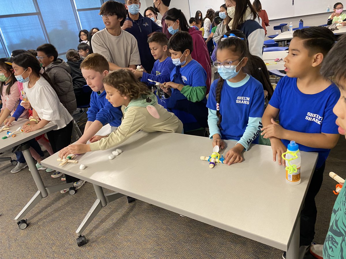 MrsVoong's tweet photo. @shelynsharks students had a blast collaborating with @rowlandhs Maker Space Club to build a catapult. They tested out their catapults by launching cotton into cups. @RowlandSchools @MsTammyHONDA https://t.co/0ydq6XCasM