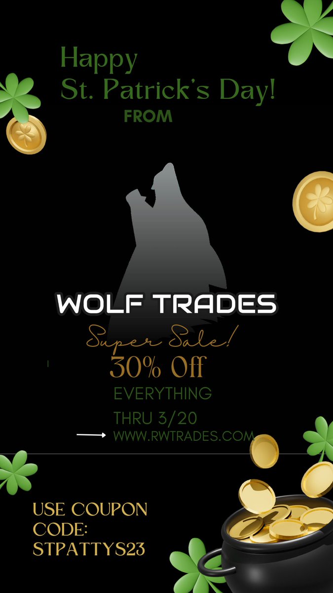 RolandWolf86's tweet photo. Happy St. Patrick’s Day! Don’t drink and drive! But drink and study!!! 30% off everything including upcoming bootcamps through Sunday!! LFG! Tickets for Vegas and Austin live trading events dropping tomorrow too so stay tuned. There will only be 20 spots at each!! https://t.co/zT01U0ZZjh