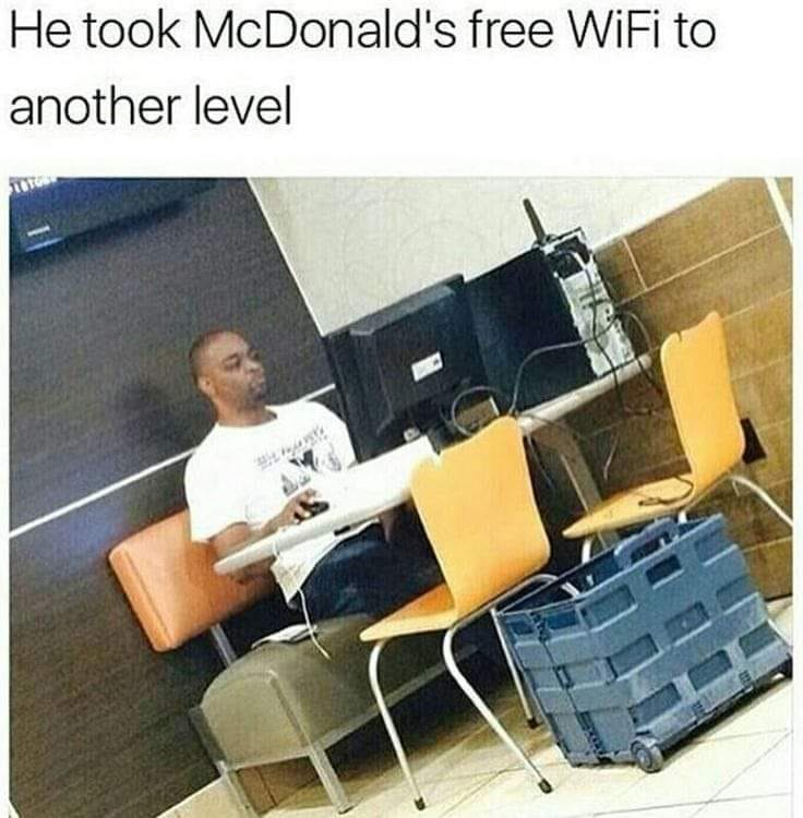 ManagementTina's tweet photo. BBY living inside McDonald's to get his WiFi for free only to sound like a greased up potato https://t.co/F8ws66rDYK