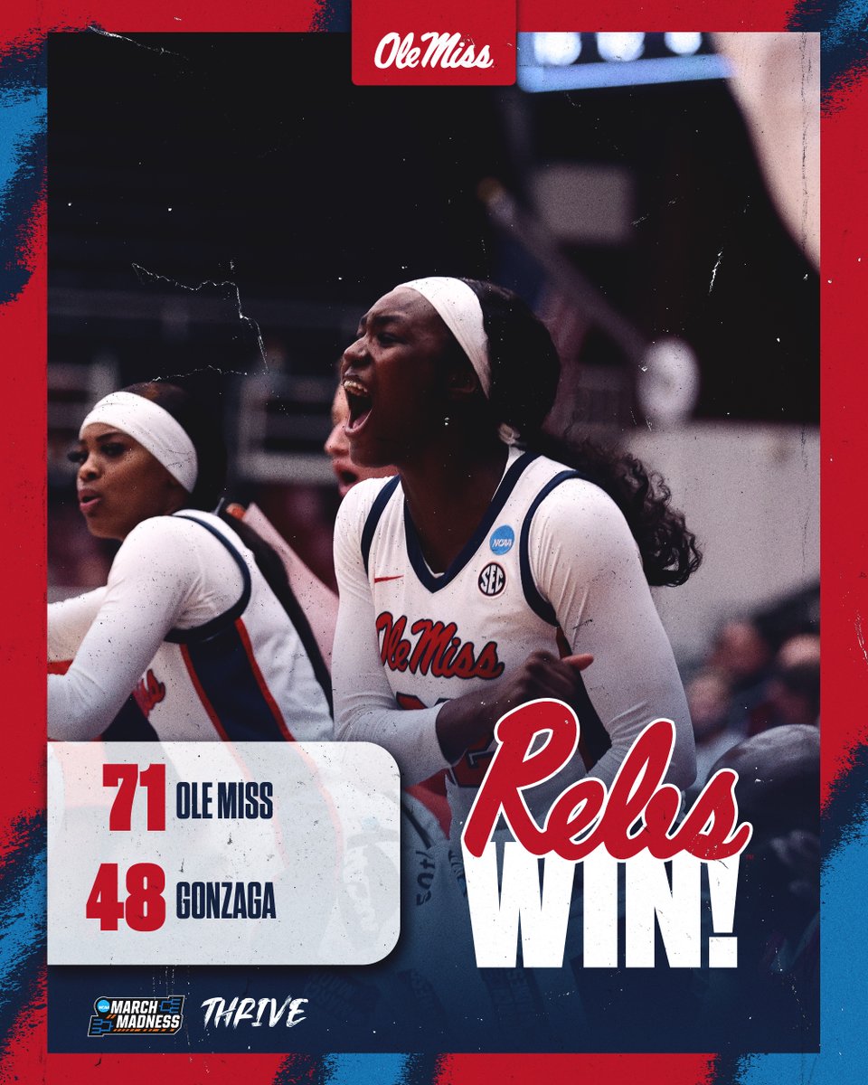 OleMissWBB's tweet image. On to the next 👌

Rebs advance to the Round of 32 for the 11th time in program history!