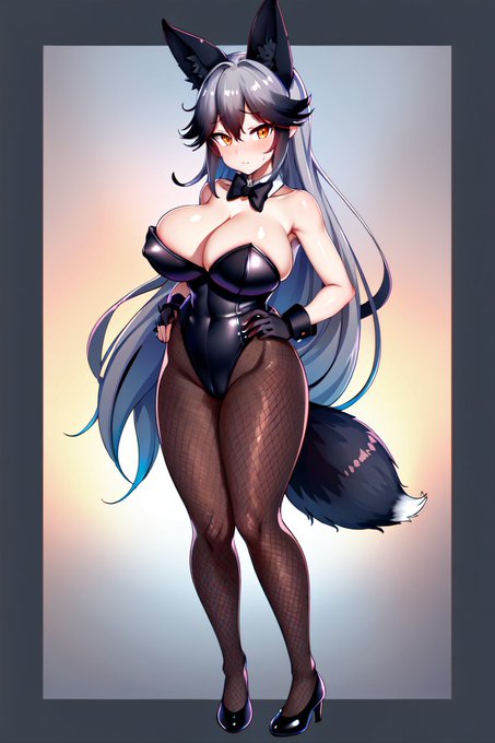 AI描きプログラムでギンギツネのバニーガール服装を作ってみました。ウサギのカチューシャを一緒に入れようとしたんですが、 欲しい絵が上手く出なくて、こうしました#けものフレンズ#stablediffusion #AIイラスト #AIart 