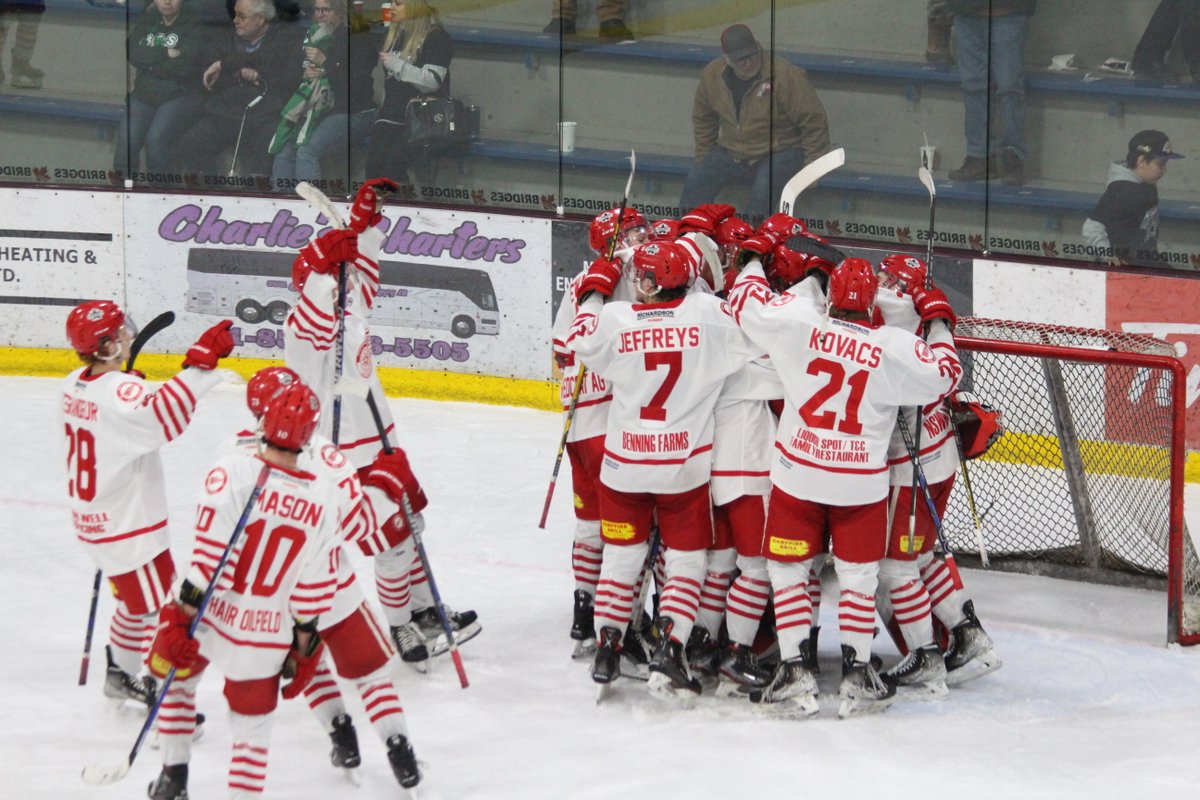 Scoring summary from <a href="/SCSaskatchewan/">Southeast College</a> 

Jackson Hassman pots one on the powerplay, and that serves as the game winner!

FINAL
Red Wings 3
North Stars 2

Series: 1-0 Red Wings

#WeyburnRedWings #SJHL