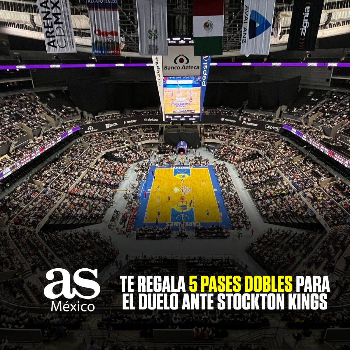ASMexico's tweet photo. 🎁 ¡Sorpresa de viernes! 🏀

🤩 Tenemos 5⃣ pases dobles para el duelo entre Stockton Kings y @CapitanesCDMX del próximo domingo 19 de marzo. Denle RT para participar 🎟️💙💛

#SomosCapitanes https://t.co/WKBm8vNxOm
