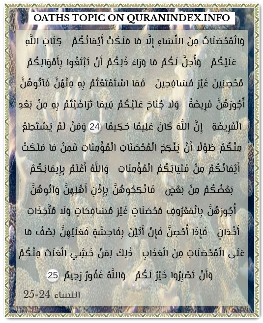 QuranIndex's tweet image. Discover Quran Verses about #Oaths @ quranindex.info/search/oaths [4:24-25] #Quran #Islam