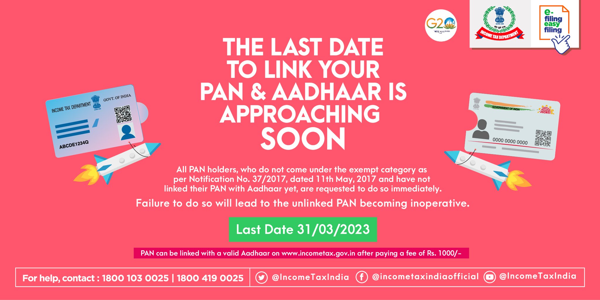 Tax India on Twitter "Last date to link your PAN & Aadhaar is