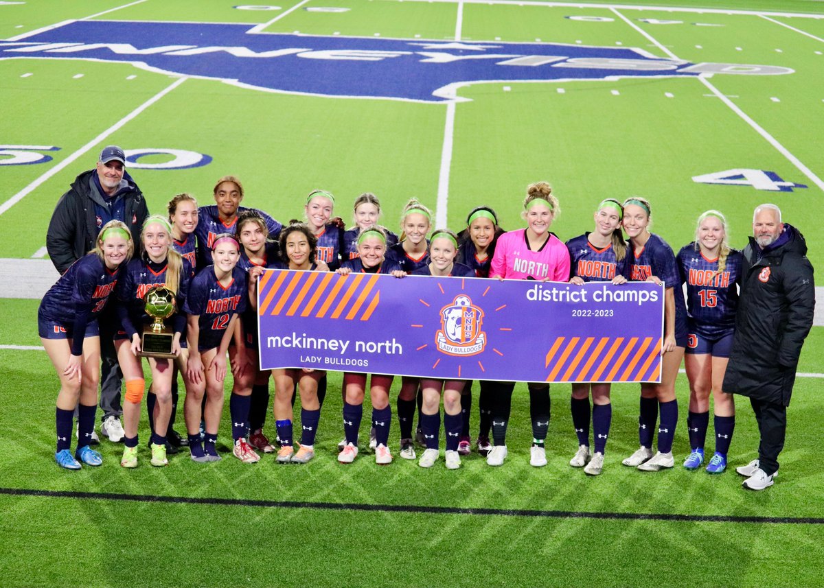 Your Lady Bulldogs are UNDEFEATED DISTRICT CHAMPS!!!  They scored 45 goals and had 12 consecutive shutouts allowing 0 goals in district play. <a href="/mnhssoccer/">Lance Lovell</a> <a href="/McKinneyNorthHS/">McKinney North HS</a> <a href="/McKISDAth/">McKinneyISD Ath Dept</a> @LethalSoccer <a href="/MWelchSLM/">Matt Welch</a> <a href="/FridayNghtGlory/">Friday Night Glory</a>