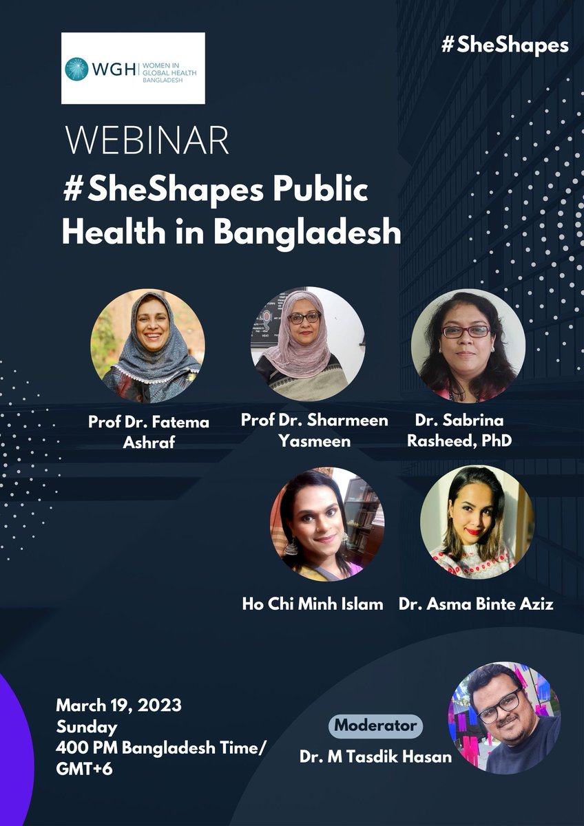 WGHBangladesh's tweet photo. #SheShapes Public health in Bangladesh !
It's #IWD month &amp; @WGHBangladesh kicking off an event with women who have long played important roles in Bangladesh's public health and healthcare system.
🗓️19 march,2023 🕰️4-5:30pm (GMT+6)/11am-12:30pm CET 
 *Live session in Bangla https://t.co/aU2JxwJ54O