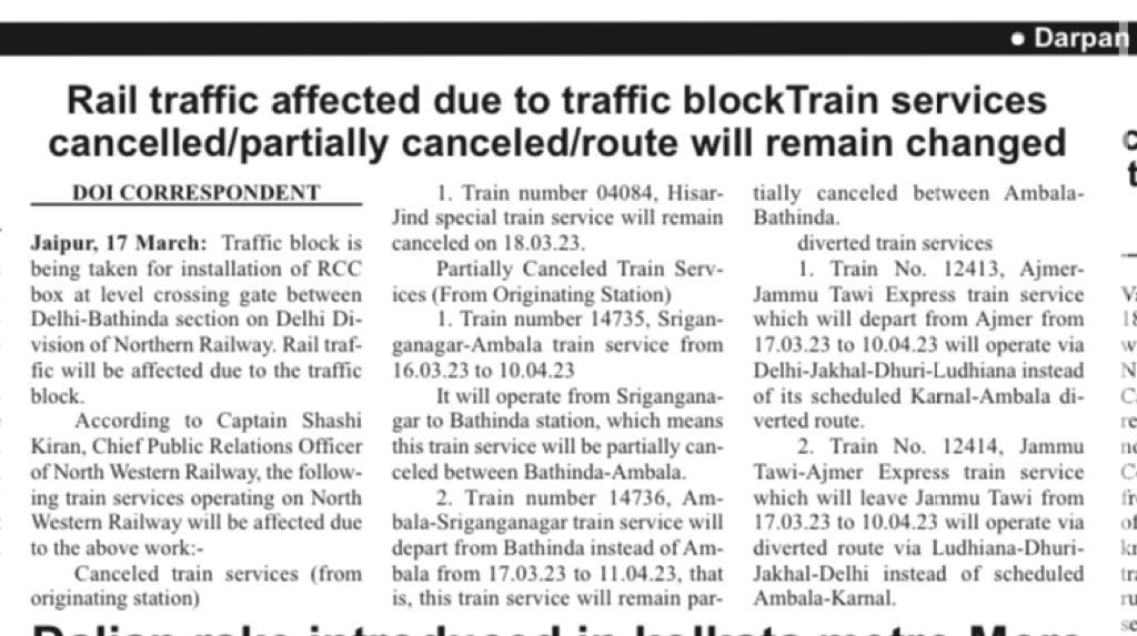 North Western Railway on Twitter "Rail traffic affected due to traffic