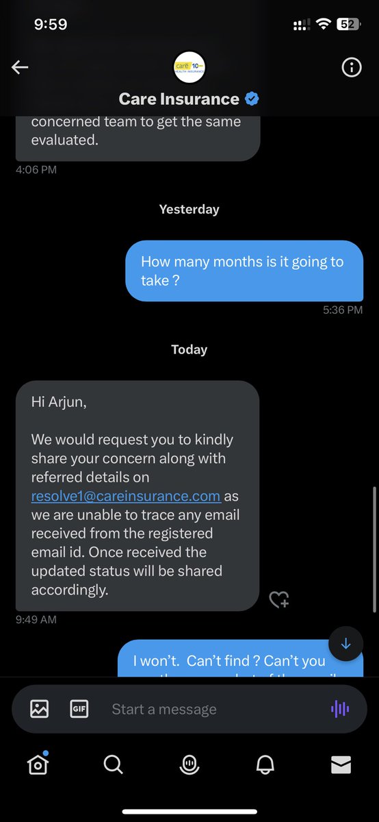 rebel_io's tweet photo. @careinsuranceIN Twitter handle is of no help as they say they can’t see any email from me (?) customer support is non existent. @irdaindia (2/2) https://t.co/HjnbDzULSo