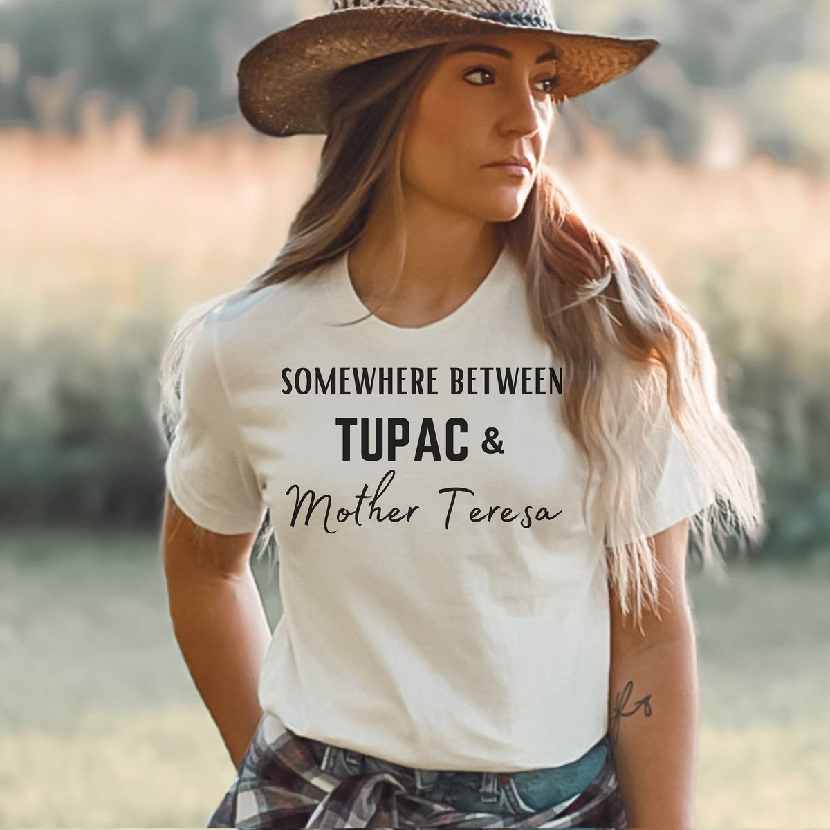 #etsy shop: Somewhere Between Tupac and Mother Teresa- funny shirt, mom shirt, dad shirt, gifts for her, funny girl tee, funny gift, Tupac #momshirt #giftsformom #teachershirt #parentlife #nannyshirt #momswag #mommyswag #grandmashirt #tupac etsy.me/42o9byQ