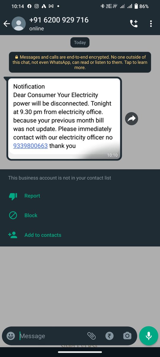 RightlyDigital's tweet photo. @MumbaiPolice can you please check. Received from whatsapp number +91 6200929716 such suspicious messages on WhatsApp @MSEDCL @myBESTElectric https://t.co/11b3V0bJoV