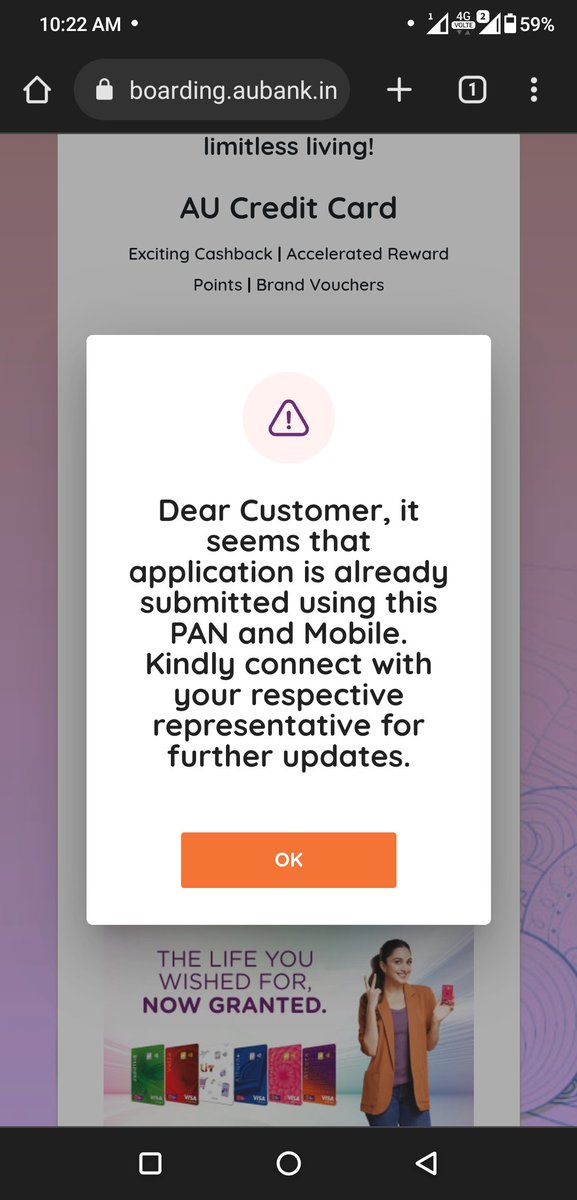 thisrj's tweet photo. @aubankindia unable to process credit card help me to process https://t.co/IW9YqUx9e3
