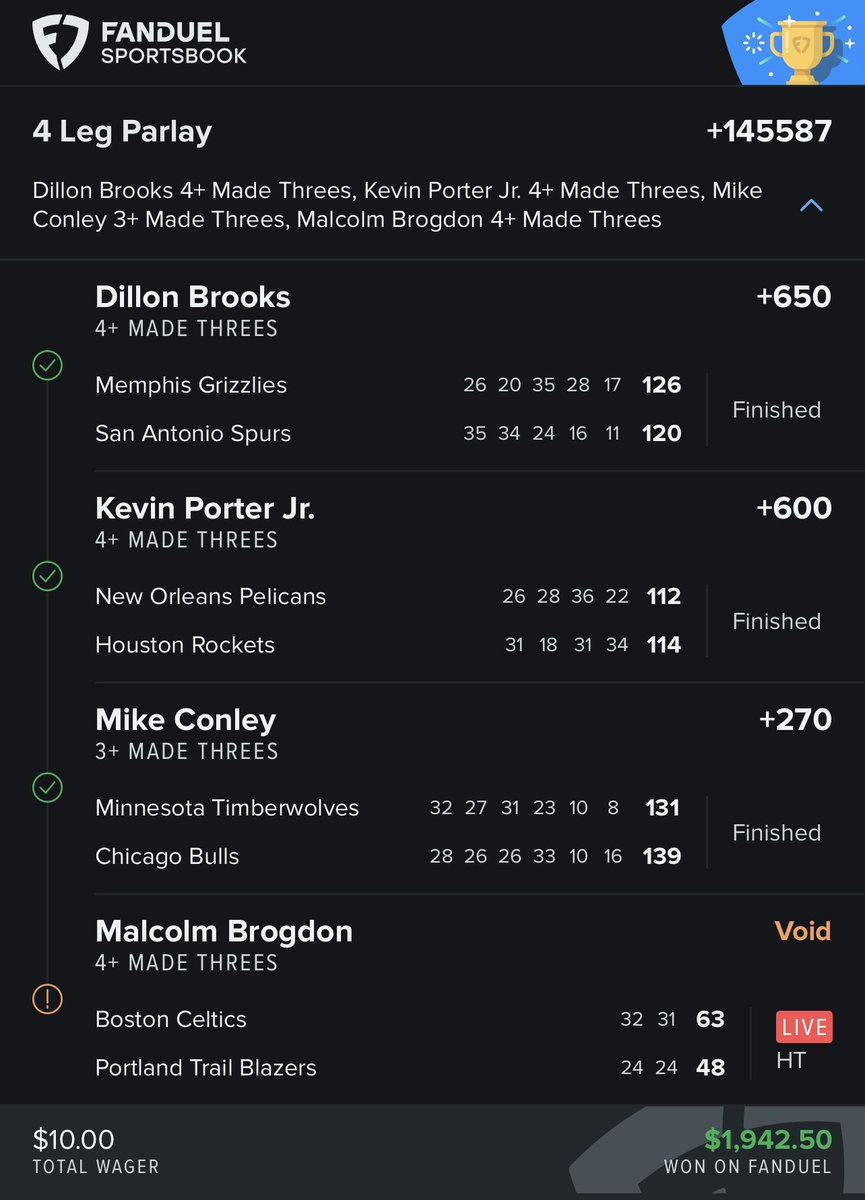 Dreece22's tweet photo. And just like that, we’re back. Rolling into the second round with a chip on my shoulder. @FDSportsbook @FanDuel @CallingOurShot @NBAFirstBasket @xEP_Network @barstoolsports @br_betting #NCAAbasketball #MarchMadness #GamblingTwitter #FanDuel https://t.co/bdc0OR0WyW